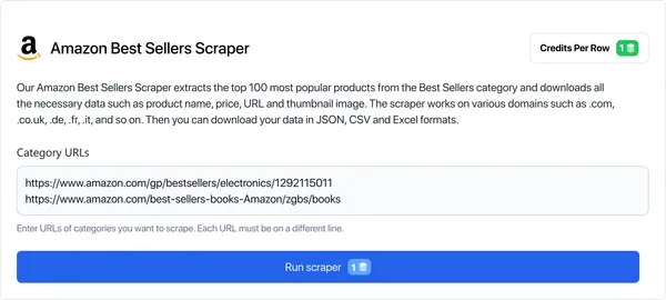 Sign up and find the Amazon Best Sellers scraper in the HasData marketplace.