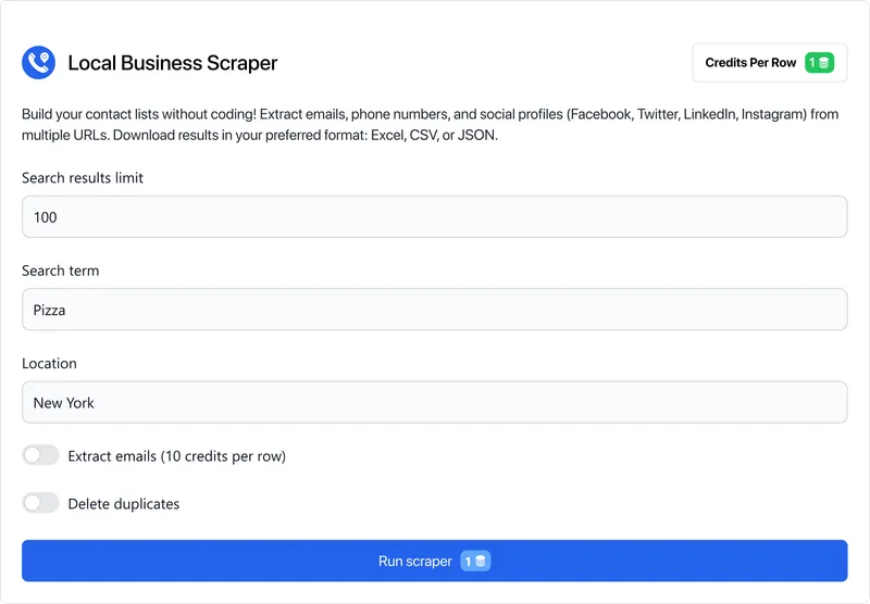 Sign up and find the Local Business scraper in the HasData marketplace.