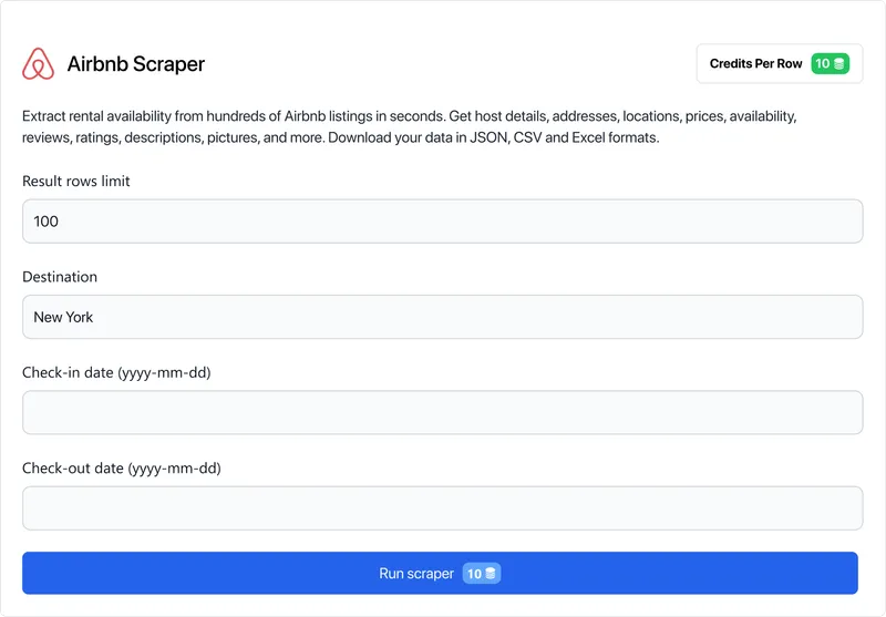 Sign up and find the Airbnb scraper in the HasData marketplace.