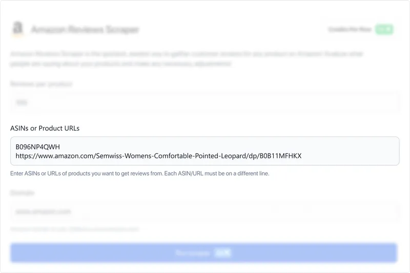 Enter the product URLs or ASINs for the products you want to scrape reviews from.