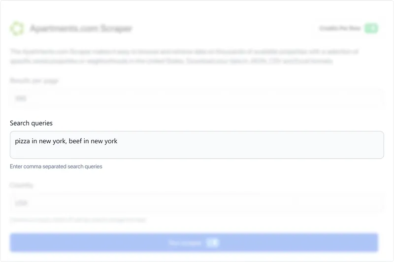 Enter your search queries as comma-separated values, e.g., "pizza in new york, beef in new york".
