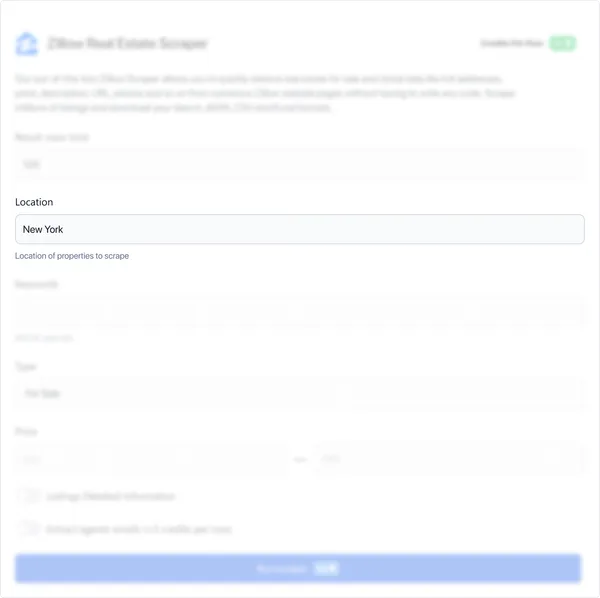 Enter the location as "New York" or any other desired location of properties to scrape.