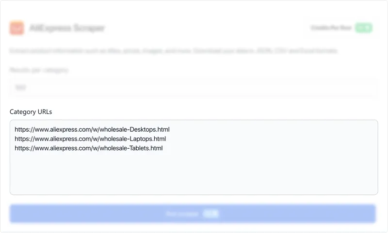 Set the maximum number of products you want to scan in each category in the "Results per category" field.