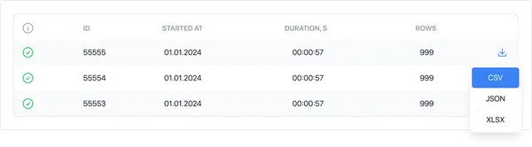 Once the scraping is complete, you can download the scraped data in a CSV, JSON, or Excel format.