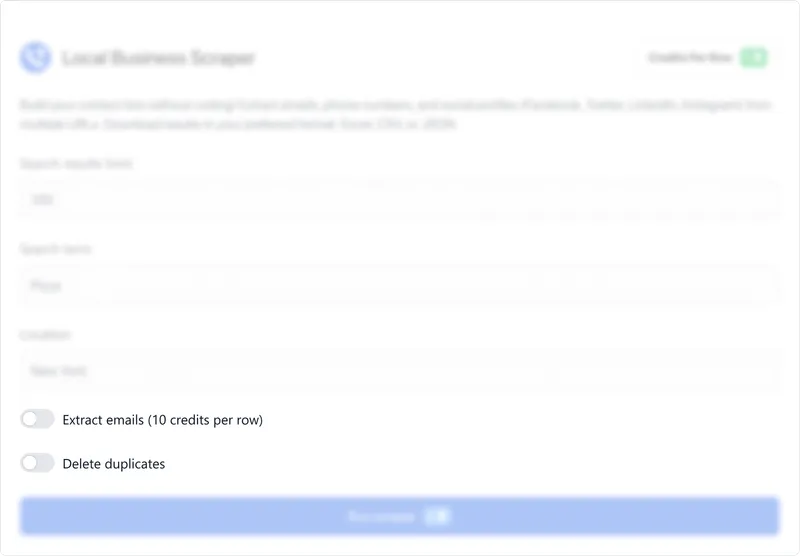 Enable the "Extract Emails" option to enrich the data with business emails associated with each company. Activate option "Delete duplicates" if you want to drop the same organizations from different sources by the `CompanyName' column. 