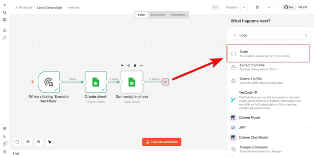 Code Node Configuration