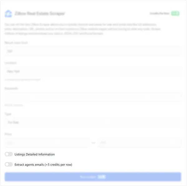 Select whether to scrape listings detailed information and extract agent emails (note: this option will use +5 credits per row).