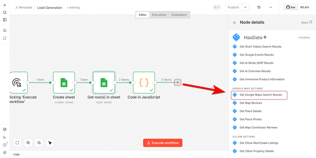 HasData Google Maps Node