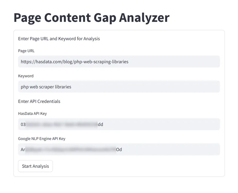 Page Content Gap Analyzer Interface