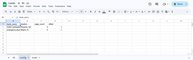 Google Sheets Config Tab