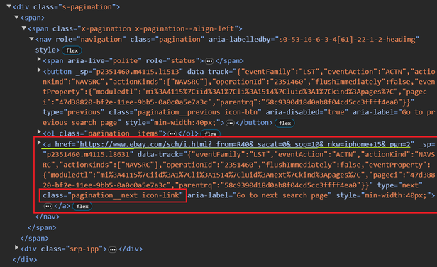 eBay search pagination link