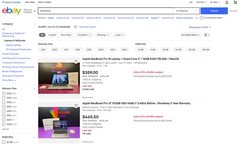 eBay search page