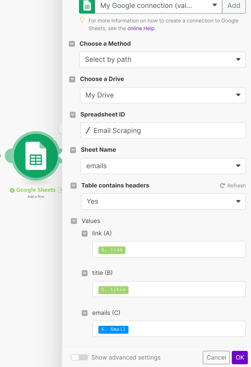 Import all of the collected data into Google Sheets