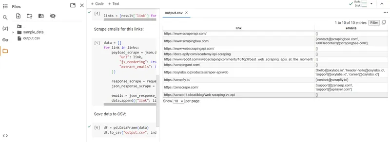 Test the Python Script for scraping emails in Colab Research