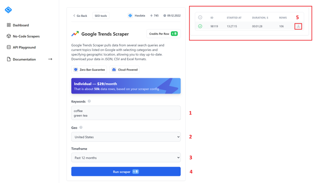 Google Trends Scraper page