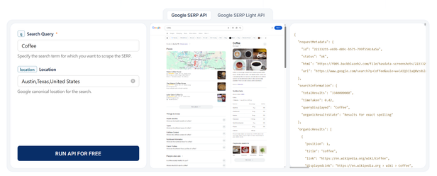 Here’s a quick example of what it looks like to scrape Google’s search results