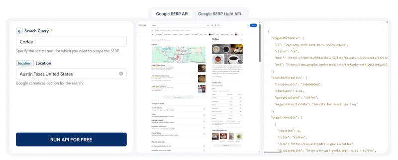 Here’s a quick example of what it looks like to scrape Google’s search results