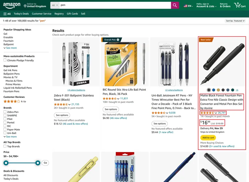 Amazon Search Page