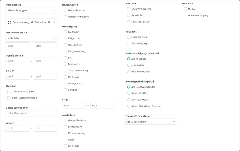 Immoscout filters