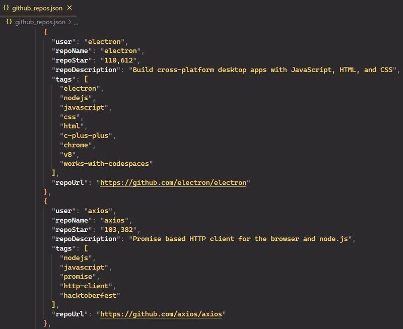 Save repositories data to JSON file