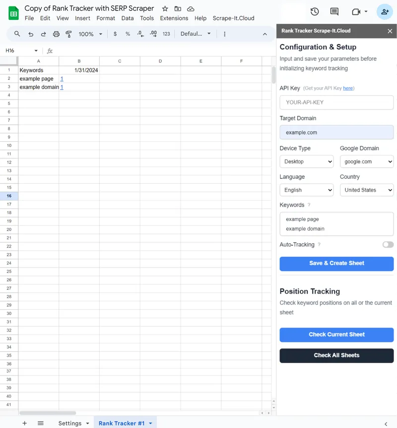 Google Sheets Rank Tracker and Rank Checker template