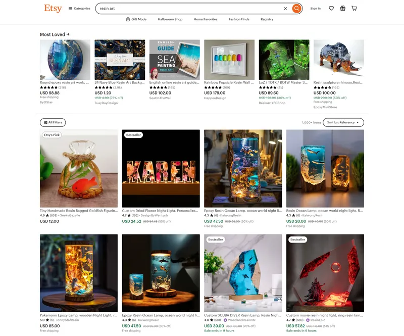 Etsy search results page example