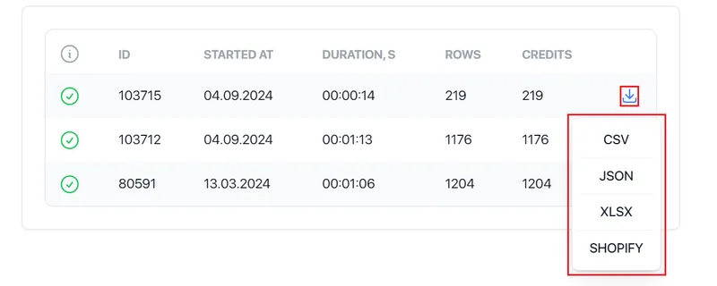 Download data in Shopify format