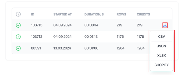 Download data in Shopify format