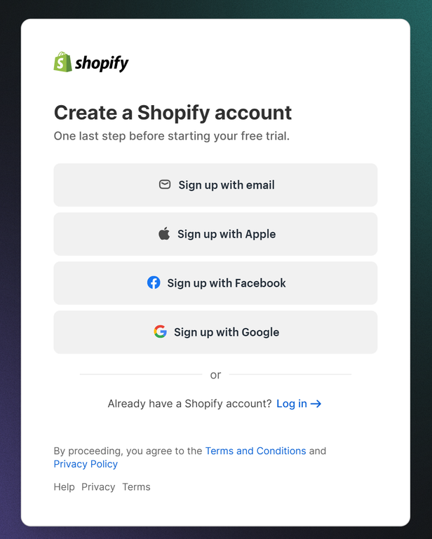 End signing up process