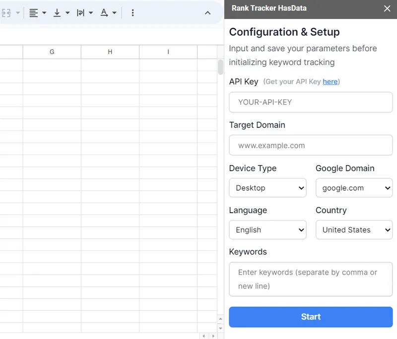 Rank Checker side menu with settings