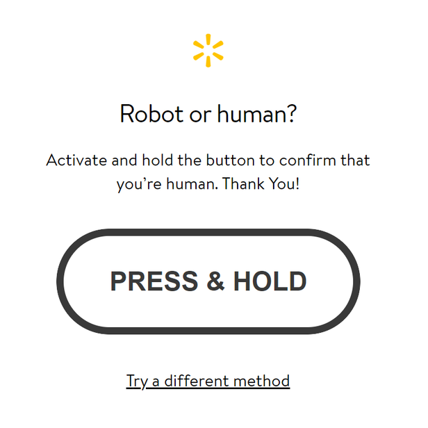 Walmart 'Press & Hold' CAPTCHA