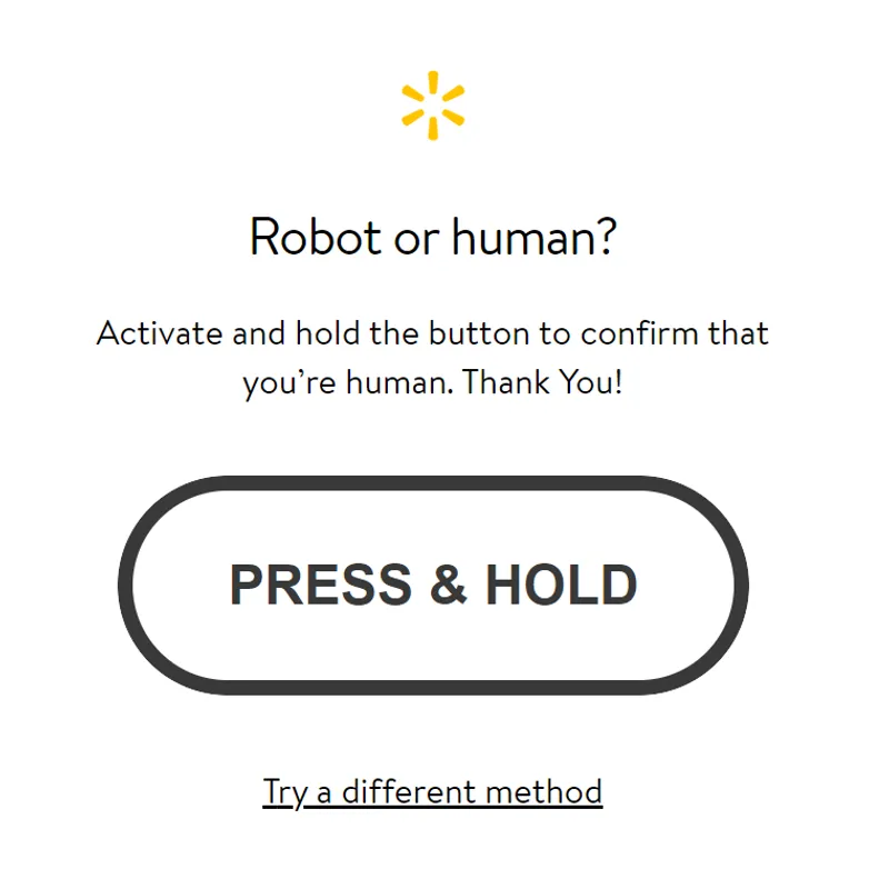 Walmart 'Press & Hold' CAPTCHA