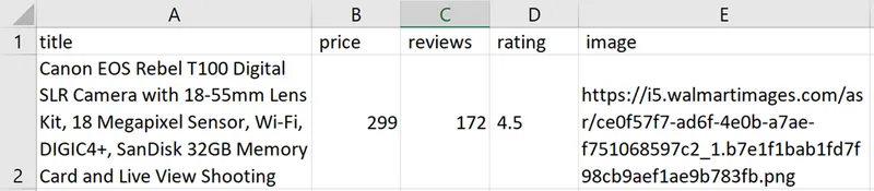 Results table with extracted product data