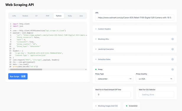 Scraping Walmart using API