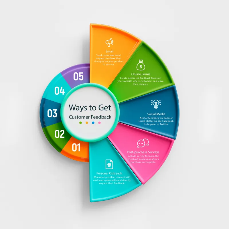 There are seven effective ways to collect customer feedback: 1. Email: Send customers email requests to share their thoughts on your product or service. 2. Online forms: Create dedicated feedback forms on your website where customers can leave their reviews. 3. Social media: Ask for feedback via popular social platforms like Facebook, Instagram, or Twitter. 4. Review platforms: Sign up for review platforms (such as Trustpilot or Yandex.Reviews) and direct customers to these resources. 5. Post-purchase surveys: Include survey forms in the checkout process or after a purchase is complete. 6. Personal outreach: Whenever possible, connect with customers personally and directly request their feedback. 7. QR codes: Place QR codes on products or in service areas so customers can easily leave a review by scanning the code.