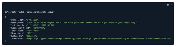 YouTube channel API example