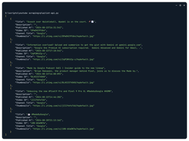 YouTube playlist API example