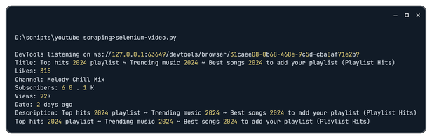 YouTube video scraping exmple
