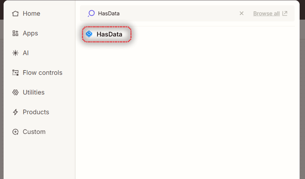Action search in Zapier returning the HasData app
