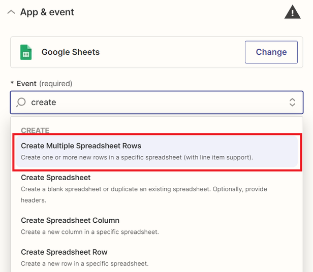 Choose Create Rows Event