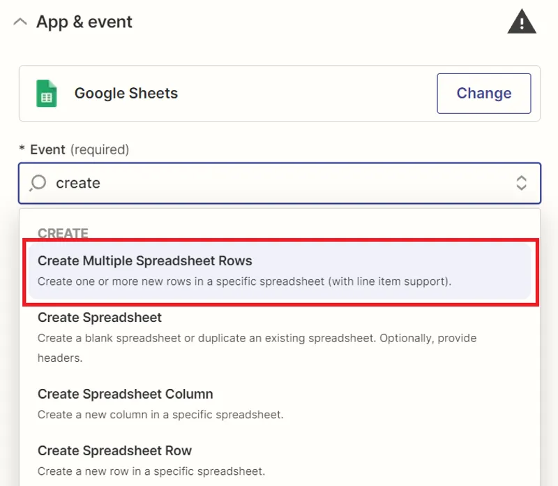 Choose Create Rows Event