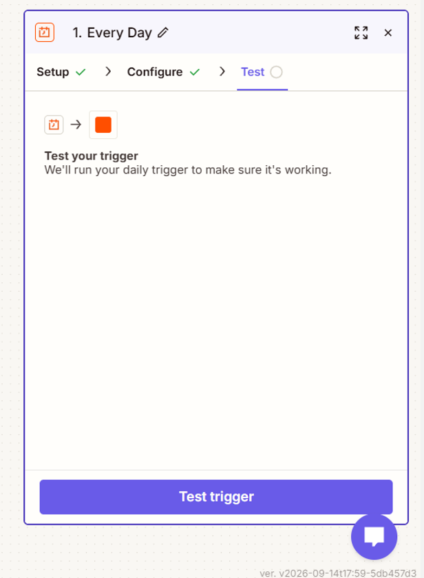 Test tab of the trigger with the Test trigger button