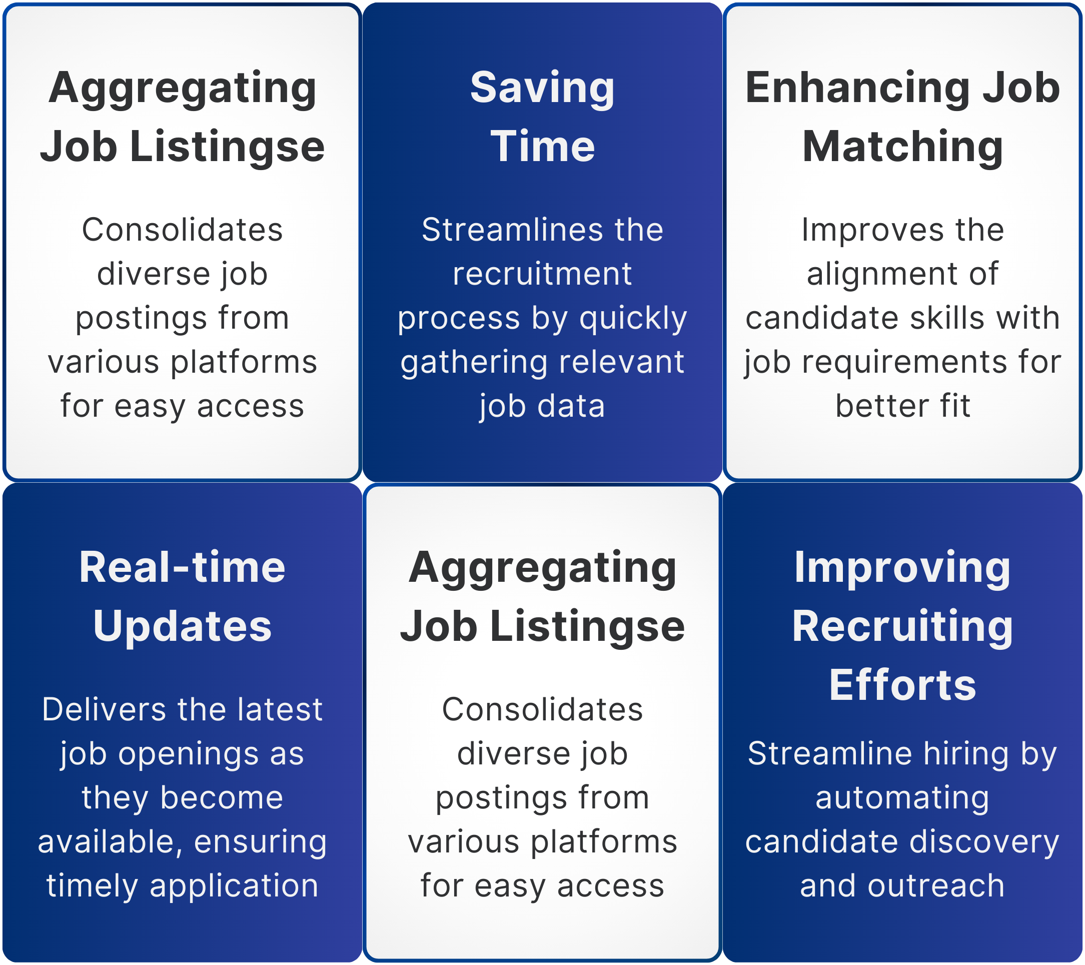 Infographic highlighting the key benefits of job scraping, including aggregating job listings, saving time, enhancing job matching, providing real-time updates, enabling competitive analysis, and improving recruiting efforts.