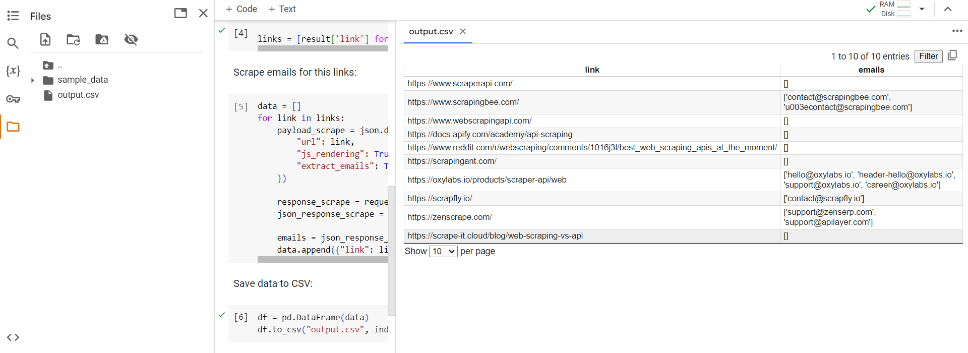 Thest the Python Script for scraping emails in Colab Research