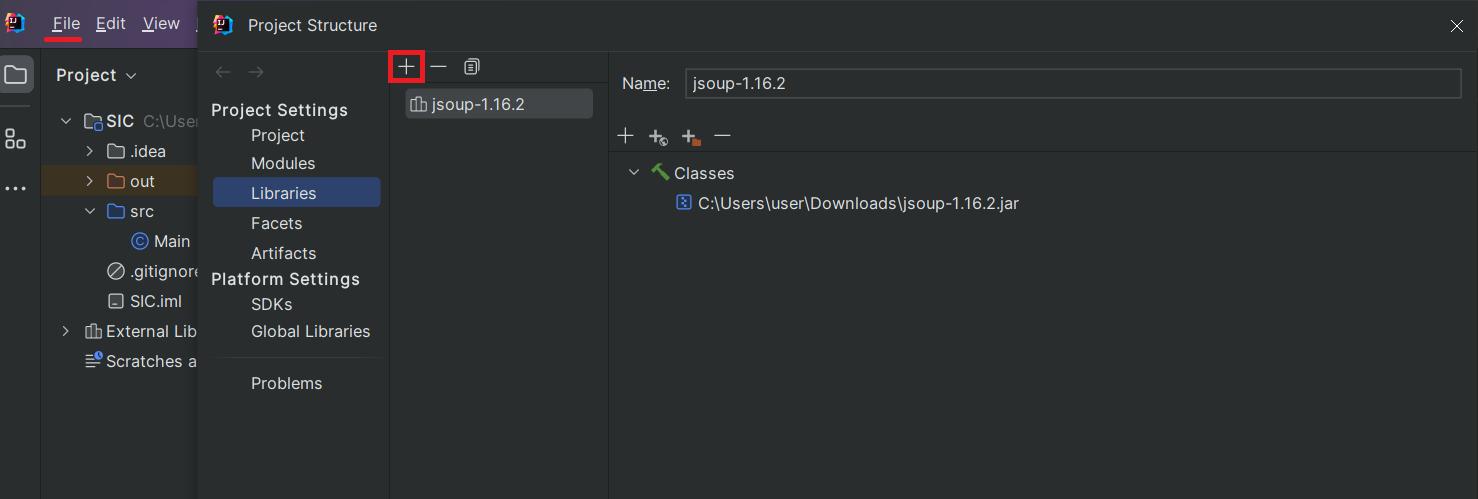 To add a library to your project in IntelliJ IDEA, download the JAR file of the library and follow these steps: File > Project Structure > Libraries > Add